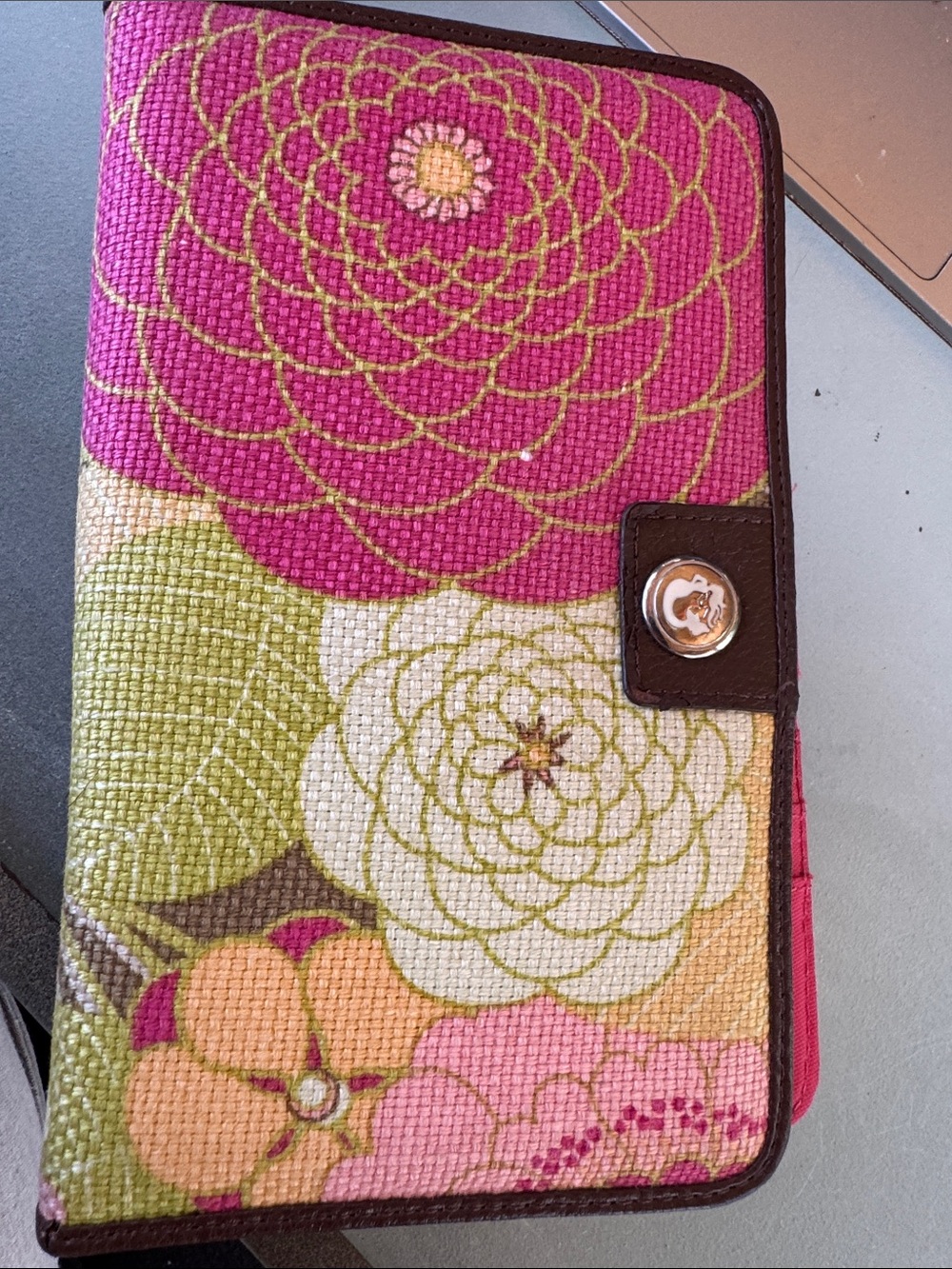 Spartina 449 Floral Canvas Zip Wallet in Pink, Green, Cream, Brown